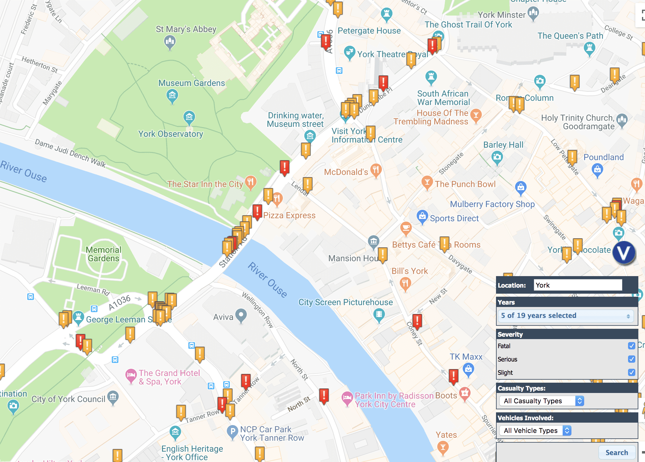 York road accident map