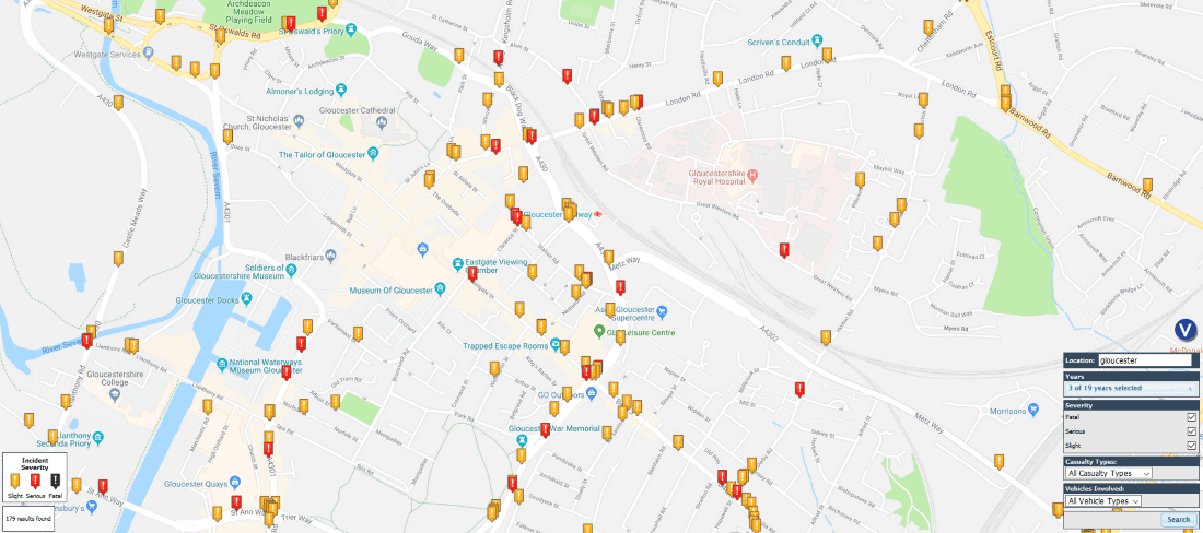 Gloucester road accidents map