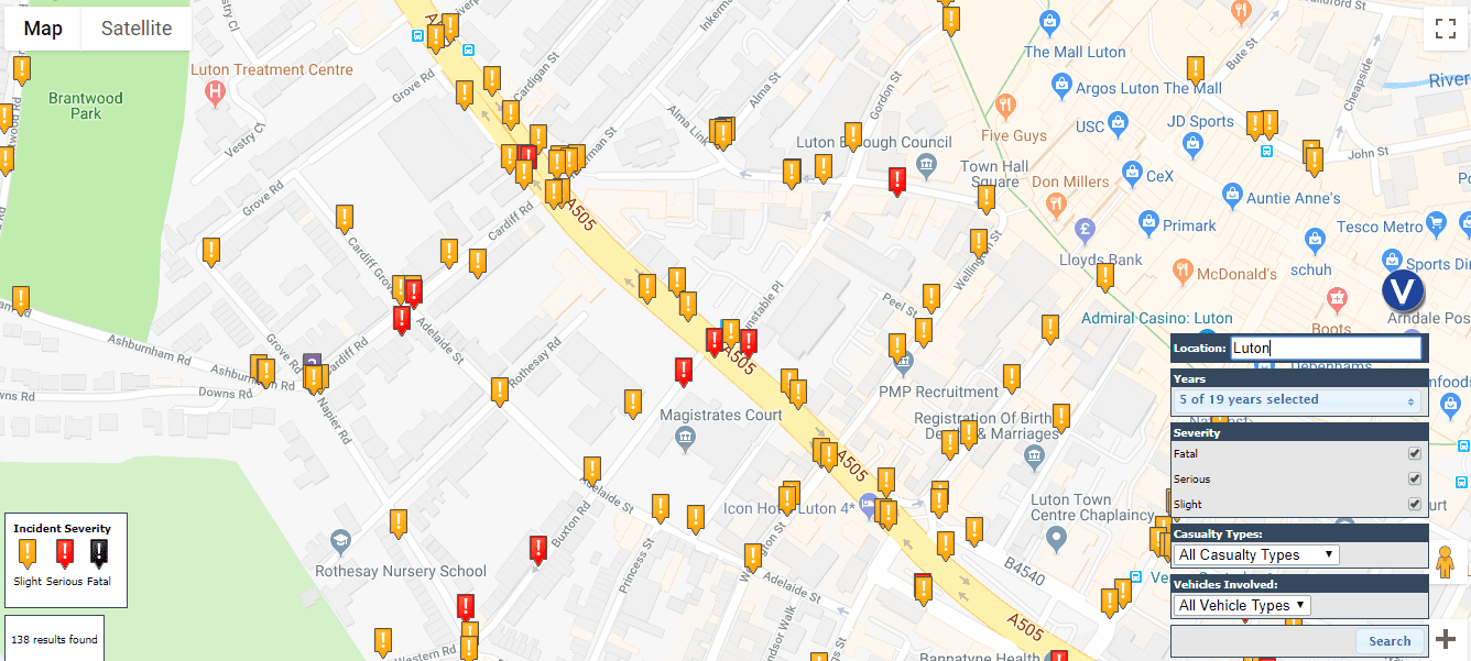 Luton road accident map