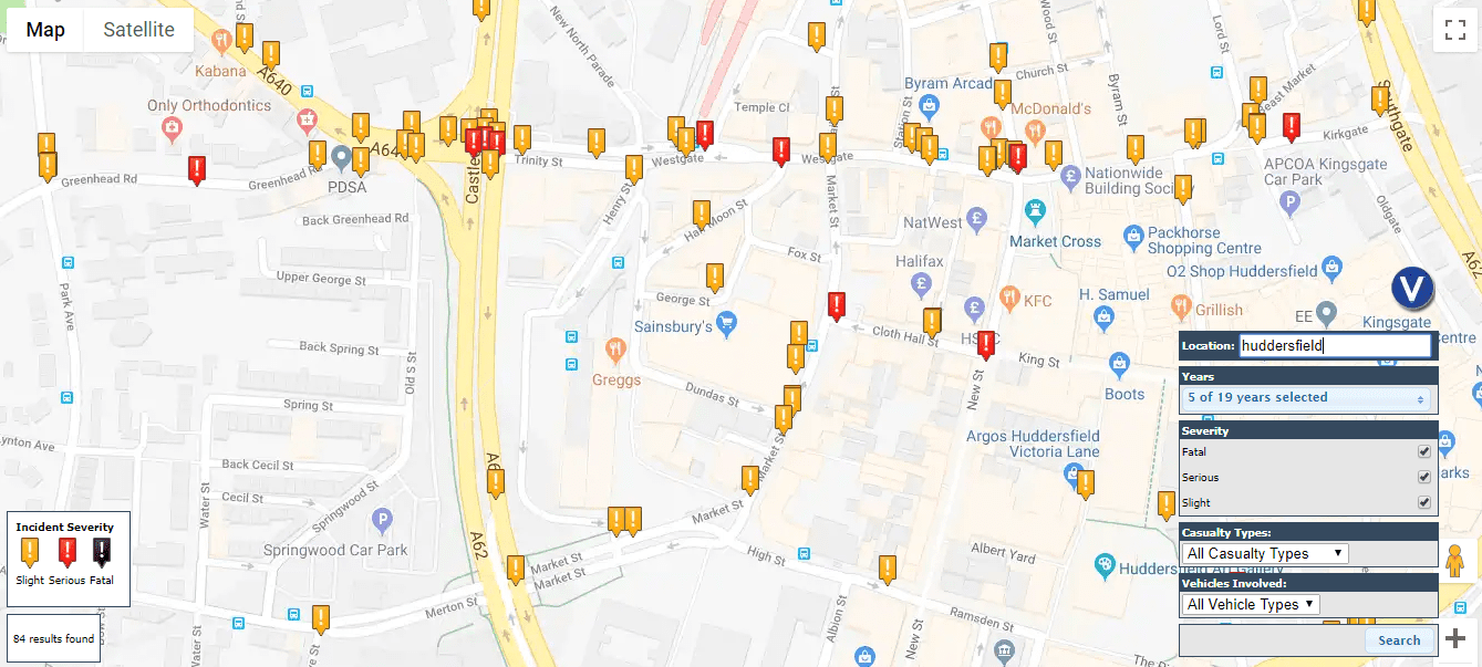 Huddersfield road accident hotspots