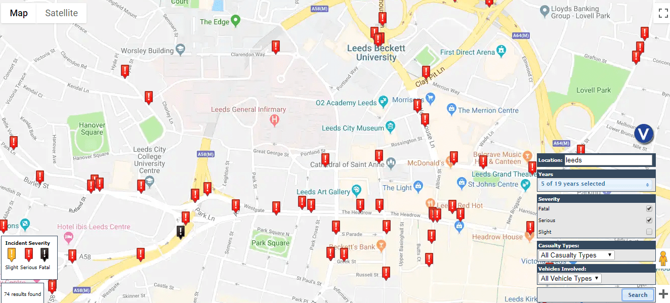 Leeds road accident map