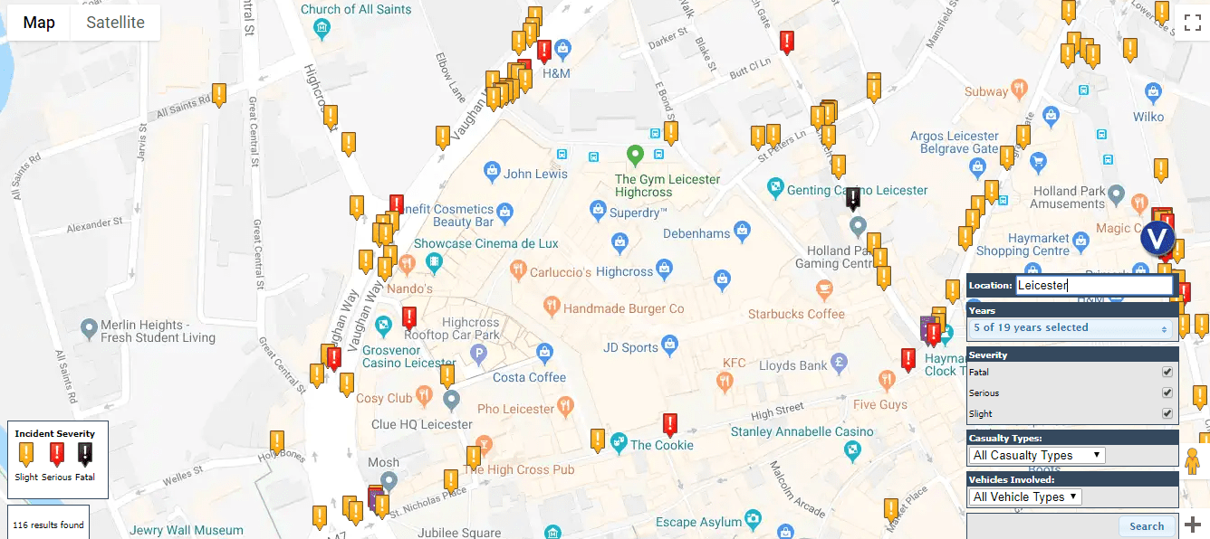 Leicester road accident hotspots