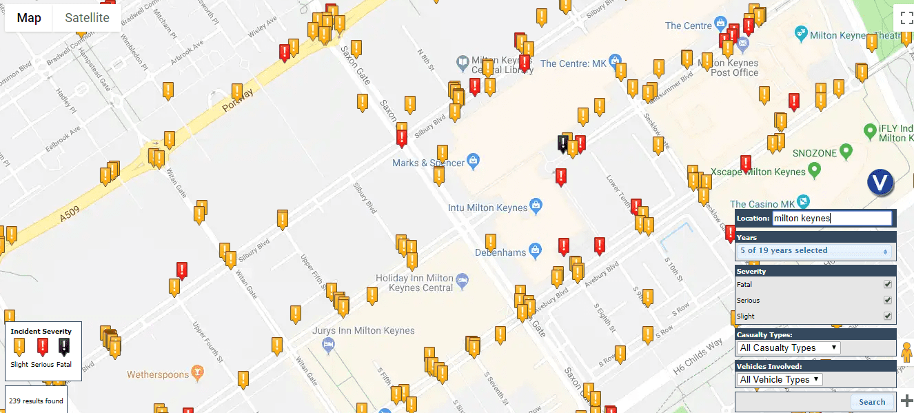 Milton Keynes road accident map