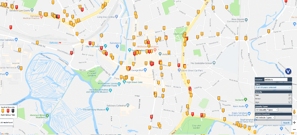 Salisbury road accident map