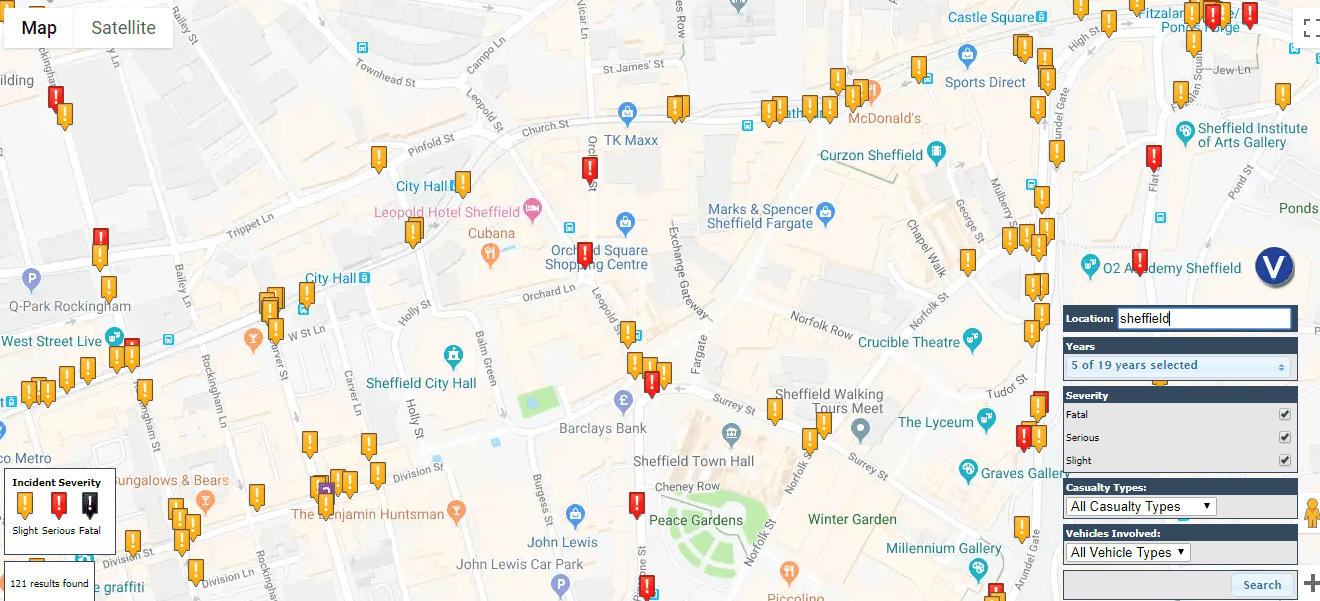 Sheffield road accident hotspots