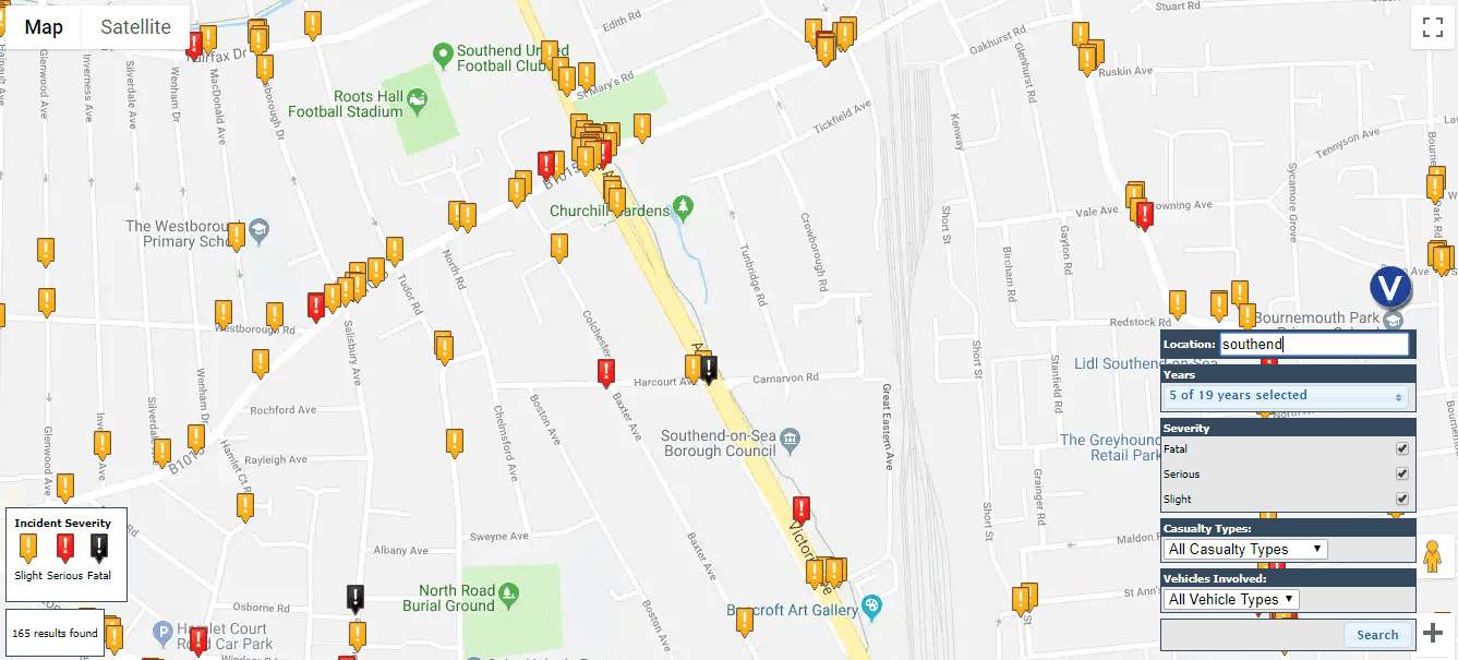 Southend road accident hotspots