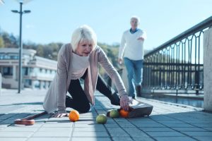 Woman recovers from fall in a public area