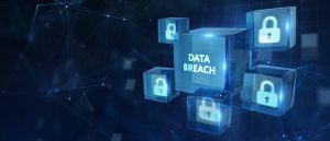 Blue cubes with padlocks and the text data breach sit on a dark blue background