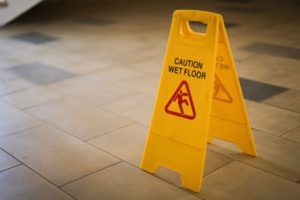 Wet floor sign inside a building