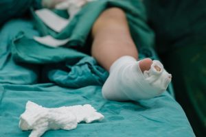 Foot bandaged in the hospital 