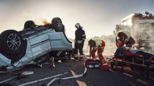 scene of a multi-car collision and emergency services in attendance