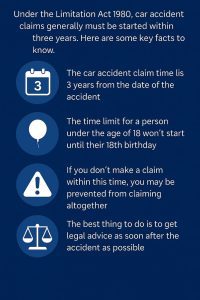 A car accident claim time limit infographic explaining the key rules