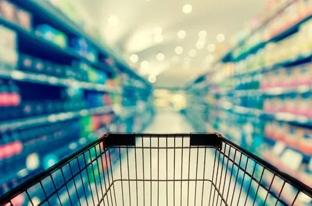 a shopping trolley in a marks and spencer store