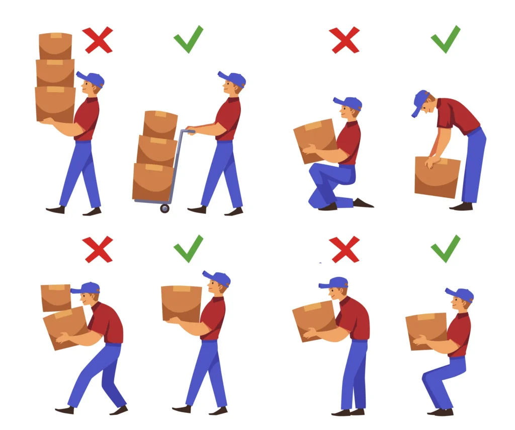 an infographic showing correct manual handling lifting techniques